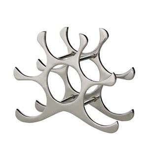 Support à vin moderne finition chrome, design sculpture abstraite, organisateur de bouteilles de vin en aluminium poli, 6 bouteilles, autoportant - Product Image 6