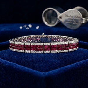 Antique Jewelry Popular Design Best Quality 18k Solid White Gold Natural Diamond Princess <b>Ruby</b> Tennis <b>Bracelet</b> For Lady - Product Image 1