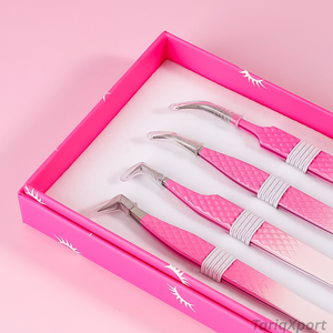 Pinzas Profesionales de Acero Inoxidable Rosa Bebé con Punta de Diamante para Extensión de Pestañas, Probadas a Mano, Pinzas de Aislamiento de 90 y 45 Grados - Product Image 4