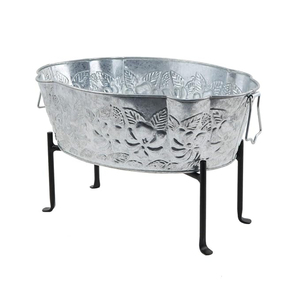 Wholesale Embossed Galvanized Wine Tub with Metal Stand Scalloped Oval Ice Bucket Leakproof <b>Drink</b> <b>Cooler</b> for Outdoor Party Bar - Product Image 1