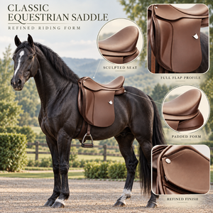 Selle d'équitation anglaise classique marron avec siège sculpté et rabat complet |   Selle d'équitation avec rembourrage et finition soignée - Product Image 5