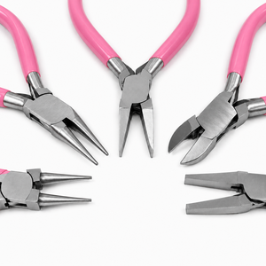 Stainless Steel Jewelry <b>Pliers</b> <b>Set</b> With Pink Handles For DIY Jewelry Making Tapered Baguette Cut Design - Product Image 2
