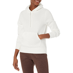 <b>Women's</b> <b>White</b> Hooded <b>Sweatshirt</b> Solid Color Pullover Long Sleeve Pockets Breathable Knitted 100% Cotton Winter Front - Product Image 2