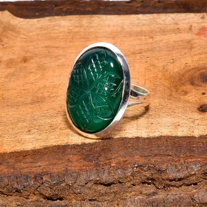 Bague en argent sterling avec onyx vert sculpté à la main, pierre précieuse ovale, bijoux bohèmes faits à la main, bague statement pour homme et femme - Product Image 3