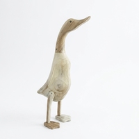 Sculpture de canard artisanale en bois rustique, statue animale en teck et racine de bambou, décoration d'appoint pour table ou sol, canardonnet lisse, anniversaire