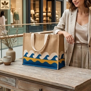 Custom Printed Natural Jute Market Tote 42x35x15 cm PP Laminated Cotton Webbing Handle Wholesale OEM Private Label - Product Image 6