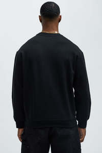<b>Mens</b> <b>Plain</b> <b>Black</b> Heavyweight Crewneck <b>Sweatshirt</b> Drop Shoulder Oversized French Terry Cotton Pullover Top Casual Streetwear - Product Image 3