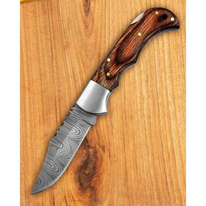 Couteau de poche Burraq DIY OEM personnalisé fait main en acier Damas avec manche en bois et étui en cuir pour cadeau d'anniversaire ou cadeau pour témoin de mariage - Product Image 4