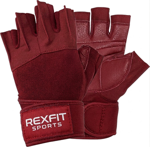 ถุงมือออกกำลังกาย Rexfit Sports แบบครึ่งนิ้ว หนังแท้ สายรัดข้อมือปรับได้ ถุงมือฟิตเนสสำหรับฝึกซ้อม ยูนิเซ็กซ์ สีชมพู ถุงมือกีฬา - Product Image 2