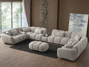 Juego de Sofás Seccionales Cuadrados de Madera de Teca Sólida, Modernos y de Lujo, Tapizados en Tela, para Hotel, Villa, Sala de Estar - Product Image 2