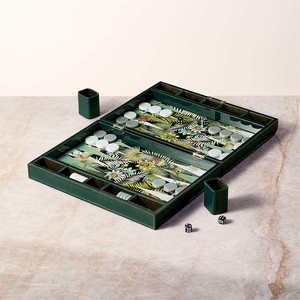 Printing Palm Green Luxury PU Leather <b>Backgammon</b> Chessboard Premium Leather <b>Backgammon</b> <b>Set</b> Housewarming Gift - Product Image 1