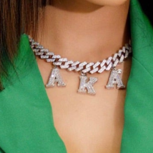 AKA Cuban Link <b>Necklace</b> Silver Letter Pendant Chain Iced Out <b>Statement</b> Jewelry Premium Fashion Accessory - Product Image 2