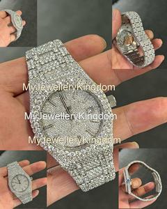 High-End Luxury White Gold VVS Moissanite Round <b>Mens</b> <b>Watch</b> Glass 10 Bar <b>Waterproof</b> Stainless Iced Wrist Mechanical - Product Image 3