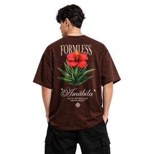 เสื้อยืดโอเวอร์ไซส์สีน้ำตาลลายกราฟิกสำหรับผู้ชาย ผ้าฝ้าย ทรงหลวม สไตล์สตรีทแวร์ พิมพ์ลาย ฮิปฮอป แฟชั่นฤดูร้อน เสื้อยืดลำลองสำหรับผู้ชาย - Product Image 4