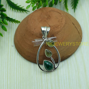 Natural <b>Green</b> Prehnite & <b>Green</b> Malachite Pendant 925 Sterling Silver Handmade Leaf Design Teardrop Gemstone <b>Jewelry</b> for Women - Product Image 6