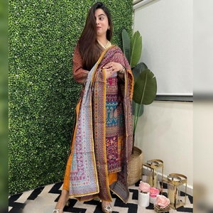Traje Festivo Salwar Kameez de Muselina Estampada Fatema Fashion con Pantalón y Dupatta para Mujer, Ropa Étnica con TRABAJO DE ESPEJO REAL - Product Image 1