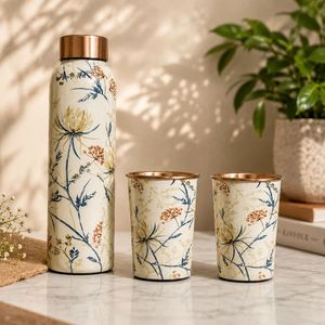 Botella de Agua de Metal con Diseño Floral y Tapa, Juego de Vasos a Juego, Reutilizable y Portátil para Uso en Exteriores y Oficina - Product Image 1
