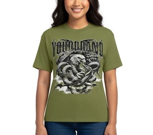Camiseta IBEX Personalizada al por Mayor, Color Verde Oliva, con Estampado Gráfico de Serpiente y Águila, Manga Corta, Corte Regular, Cuello Redondo, Informal, 100% Algodón - Product Image 3