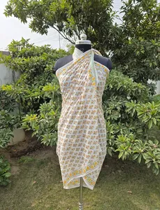 Pure Cotton Summer <b>Sarong</b> Lightweight Breathable Fabric Wrap for Women Beach Wear Swimsuit Floral Print Pareo at Bulk Price - Product Image 3