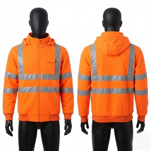 Premium 280 GSM 100% Cotton Fleece Work Jacket <b>Orange</b> <b>Hi</b> <b>Vis</b> Reflective Tape O-Neck Custom Logo Safety Workwear Uniform Apparel - Product Image 1