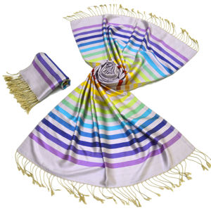 Écharpe en soie faite main 2026, tissée réversible, bicolore, motif vintage automne, longue, unie, teinte, design lignes multicolores, pour femme - Product Image 1