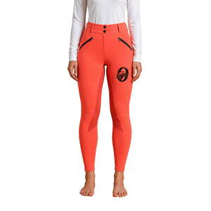 Leggings d'équitation pour femmes, couleur corail, taille haute, extensibles, avec poche, pour l'entraînement et la performance. - Product Image 1