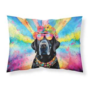 Black Labrador Hippie Dawg Funda De Almohada decorativa ligera y súper suave Funda de cojín de tamaño estándar de fácil cuidado - Product Image 1