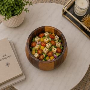 Bol de service en bois de manguier rayé de qualité supérieure, fait main, naturel, pour salade, fruits, collations, style rustique, pour cuisine, table à manger, sans BPA, pour fêtes - Product Image 2