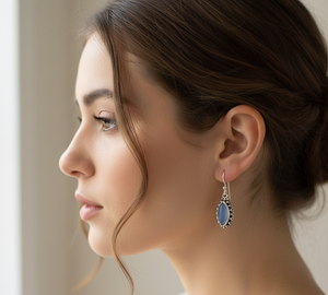 Natural Blue Chalcedony Drop <b>Earrings</b> 925 Sterling Silver Vintage Marquise Dangle <b>Earrings</b> Rose Gold & Yellow Gold Plated her - Product Image 3