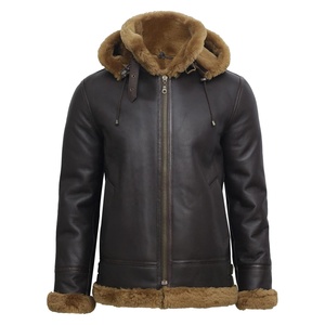 BRANDSLOCK Hommes Aviateur Volant Véritable En Peau De Mouton En Cuir Bomber À Capuche Veste Marron Blanc Sherpa Intérieur - Product Image 4