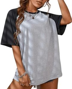 Camiseta de Manga Corta con Bloques de Color y Cuello Redondo para Mujer, Corte Holgado, Informal, 100% Algodón Jersey, para Primavera/Verano, ODM - Product Image 1