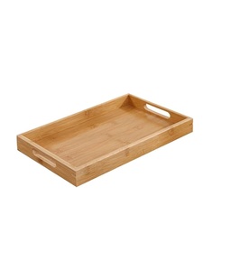 Premium quality mango wooden rectangular <b>tray</b> sturdy build smooth finish ideal for serving beverages <b>snacks</b> and meals - Product Image 1