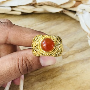 Nouvelle Arrivée Bagues en Cornaline, Bande en Filigrane Tribal, Bague Bohème en Laiton pour Femme, Plaqué Or 18 carats, Bijoux Ethniques Tendance, Vente en Gros - Product Image 5