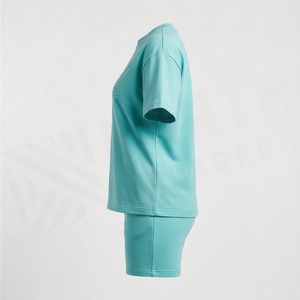 Ensemble tricoté 2 pièces pour femme : T-shirt à manches courtes et short au-dessus du genou, couleur unie, col rond, coupe ample, tenue décontractée printemps-été - Product Image 3