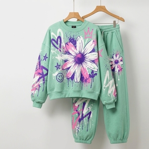 Conjunto de Sudadera y Pantalones Anchos con Estampado Floral y Pedrería para Mujer, Ropa Deportiva de Invierno, Estilo Urbano, Dos Piezas - Product Image 5