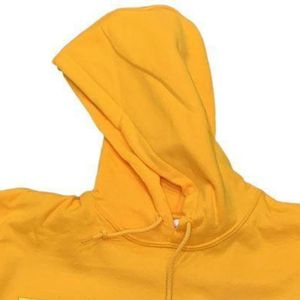 Sudadera con Capucha para Mujer, Color Amarillo Mostaza, con Logotipo Gráfico Azul y Dorado en la Parte Delantera, Manga Larga, Informal, de Felpa - Product Image 6