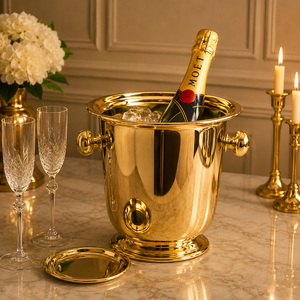 Seau à champagne sur piédestal en laiton, artisanal, grande capacité, refroidisseur de vin et de glace, centre de table de luxe pour fêtes - Product Image 5
