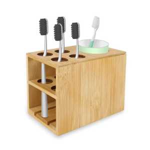 Porte-brosse à dents et organiseur d'ustensiles en bambou avec motif découpé en forme de feuille, bac de rangement écologique pour salle de bain - Product Image 2