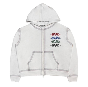 HO Sweat à capuche pour homme à manches longues, entièrement zippé, avec logo personnalisé, en coton 3D délavé à l'acide, respirant et à séchage rapide, avec capuche à visière ronde - Product Image 2