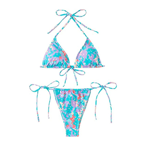 Nouvel ensemble de bikini tendance pour femme en Spandex/Nylon avec décoration en cristal, logo frontal, taille haute, 2 pièces, pour la natation et la plage - Product Image 1