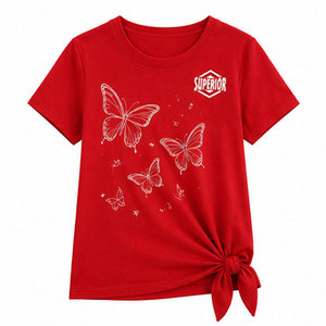 T-shirt en tricot à manches courtes et col rond pour filles, tissu doux, vêtements pour enfants, design tendance, fabricant en gros - Product Image 1