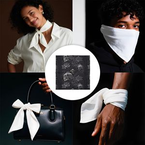 Pañuelo Bandana con Patrón de Letras, Pañuelo Personalizado de Seda y Algodón con Logotipo, Estilo Veraniego de Satén, Proveedor OEM - Product Image 6