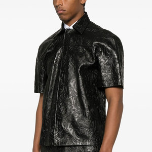 Turn-<b>down</b> Collar Winter High Street Style Short Sleeve Leather Shirts Custom Logo Hot Selling Shirt For Men's - Product Image 4