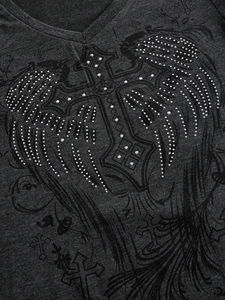 เสื้อยืดคอกลมแขนสั้นประดับเพชรหลากสีสำหรับผู้หญิง ผ้าฝ้าย เสื้อยืดผู้หญิงประดับเพชรหลากสี - Product Image 4