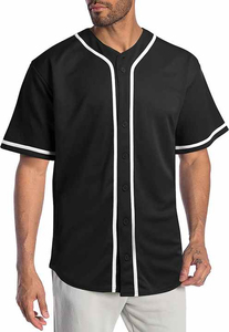 Camiseta de Béisbol Unisex Negra de Manga Corta con Botones al Frente, Color Sólido, Transpirable, de Poliéster, para Adultos, Todas las Temporadas, Corte Regular - Product Image 6