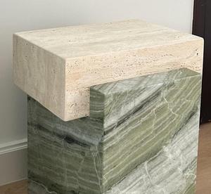 Table de Chevet Moderne en Pierre Naturelle, Marbre de Luxe, Travertin Vert, Faite à la Main, Écologique, pour Salon, Anniversaire - Product Image 3