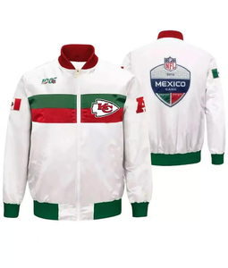 Custom <b>White</b> Satin Varsity <b>Jacket</b> <b>Men</b> Contrast Stripe Bomber <b>Jacket</b> Wholesale Letterman Baseball Uniform Sportswear Coat - Product Image 1