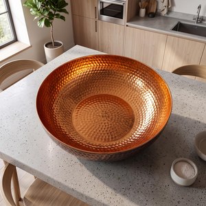 Cuenco de cobre martillado de primera calidad, moderno y redondo, para servir frutas, para uso en la cocina, vajilla metálica, centro de mesa decorativo. - Product Image 5