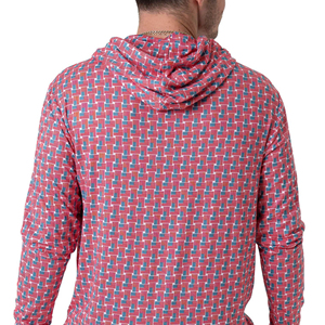 Camisa de Manga Larga con Capucha y Estampado Geométrico Rojo para Hombre, de Secado Rápido, Informal, para Verano, Corte Regular, Tejido de Poliéster - Product Image 4