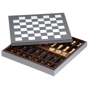 Jeu d'échecs de luxe en bois, plateau en cuir personnalisé, pièces d'échecs modernes en métal, boîte de rangement haut de gamme, coffret cadeau en cuir - Product Image 1